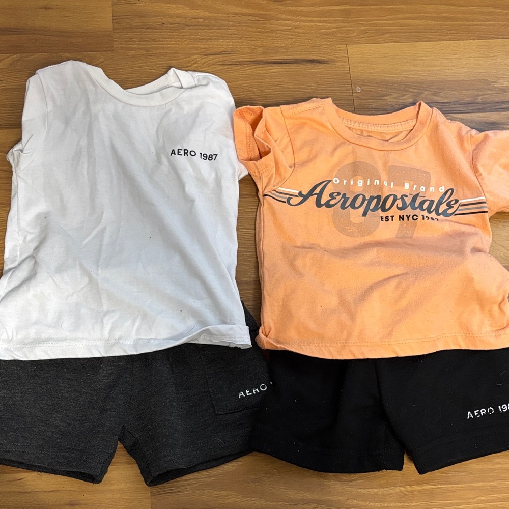 Aeropostale White and Orange T-Shirts with Black Shorts Set 2t boys